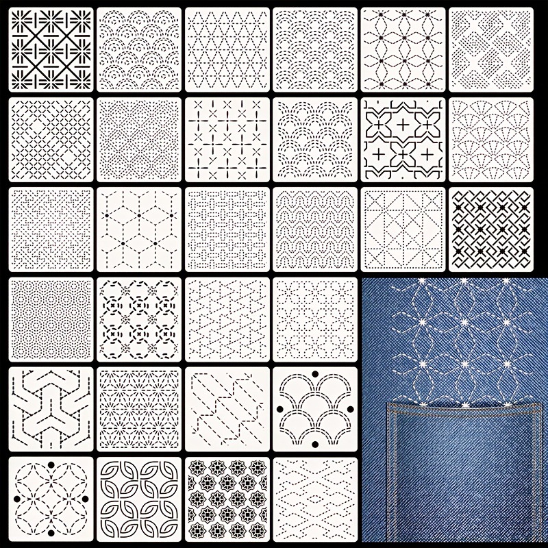 Embroidery Meaning - 30 個の刺繍テンプレート DIY 刺繍パターン幾何学ラインキルティングテンプレート縫製用手縫いキルティングに再利用可能