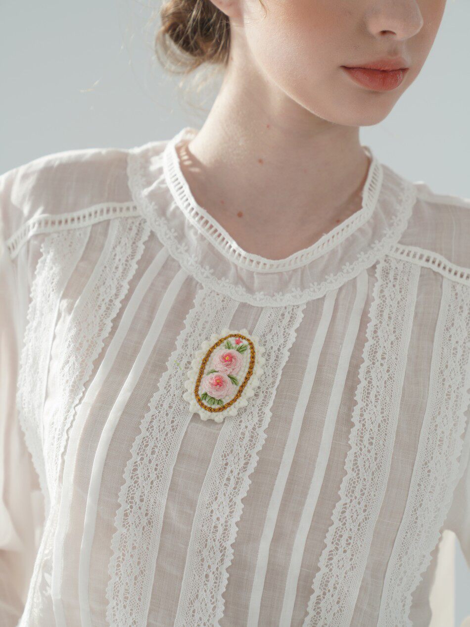 100cmバスト 100%ラミー薄い白ブラウス女性フレンチヴ - Embroidery Rose のレビューと価格