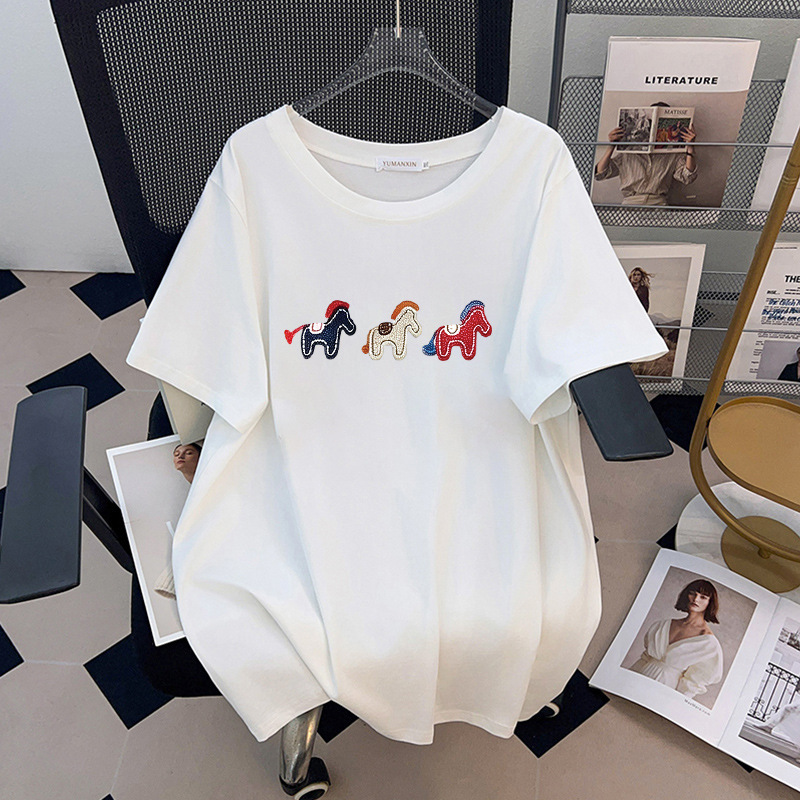170 キロプラスサイズの女性のバスト 170 夏ルーズ半袖 - Embroidery Cotton Shirt のレビューと価格
