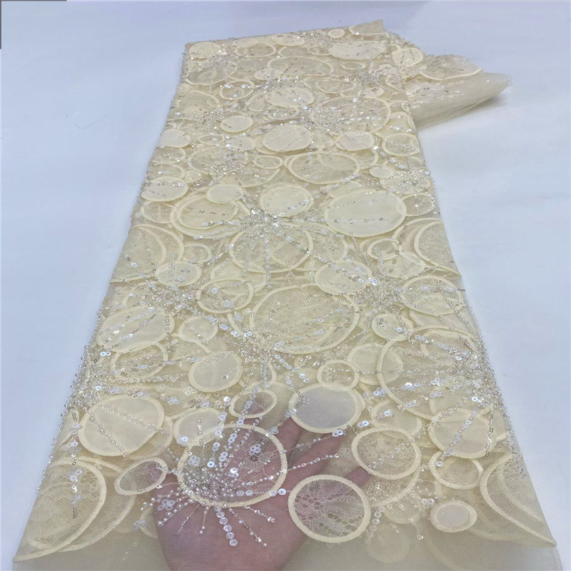 高級アフリカ風スパンコール刺繍入りイエローのレース生地。5ヤ - Embroidery Yellow Dress のレビューと価格