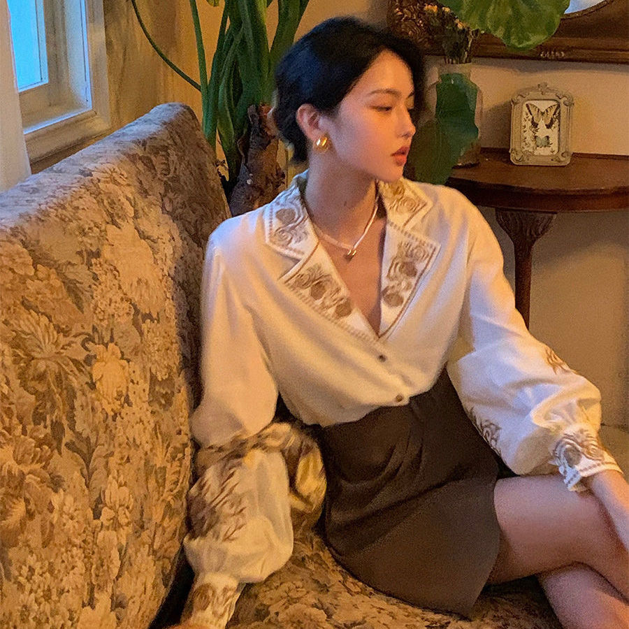 女性の刺繍入りブラウス,レトロなシャツ,トップ - Embroidery Cotton Shirt のレビューと価格